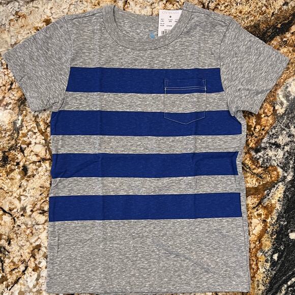 NWT J. Crew Kids' Grey and Blue Striped Pocket Crewneck T-Shirt - Picture 2 of 9